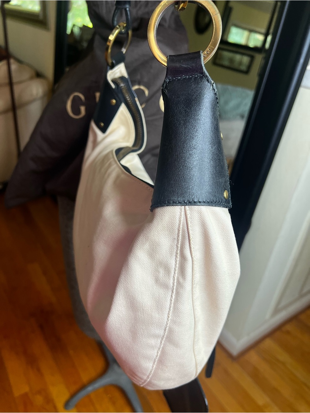 GUCCI Half-Moon Crescent Canvas Hobo Bag Authentic Vintage - Picture 5 of 17